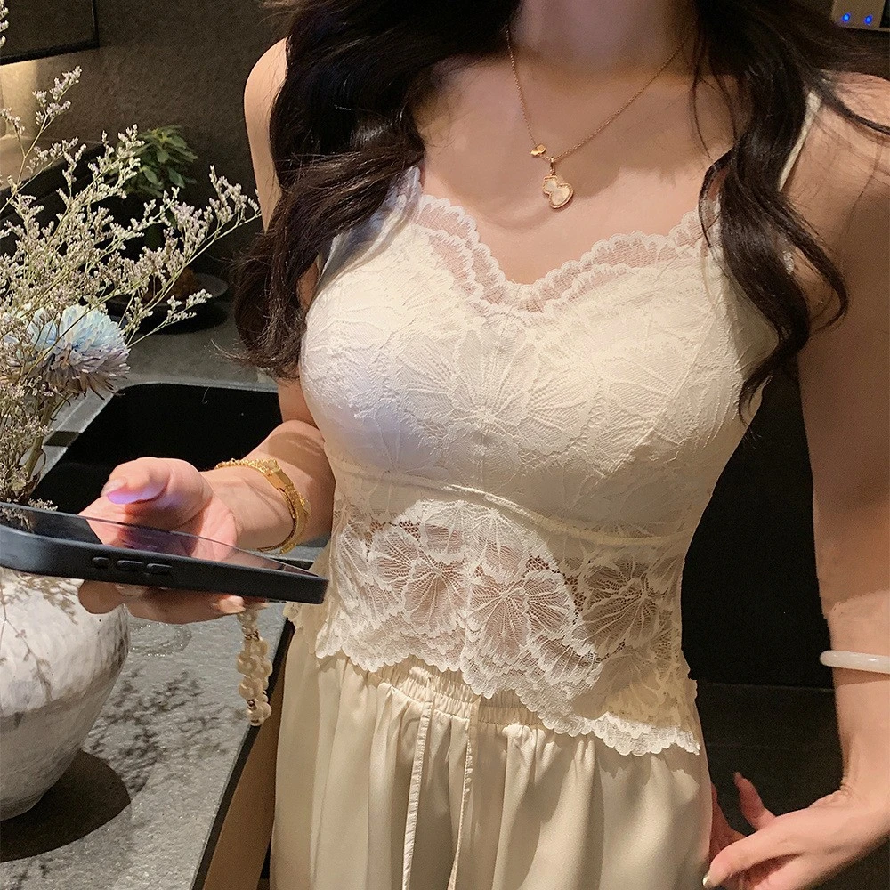 白色蕾丝吊带背心女内搭带胸垫性感美背文胸内衣一体内搭打底上衣