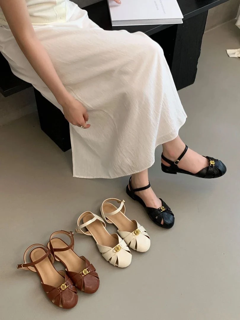 包头搭扣女仙女风罗马凉鞋罗马风春夏复古法式罗马鞋