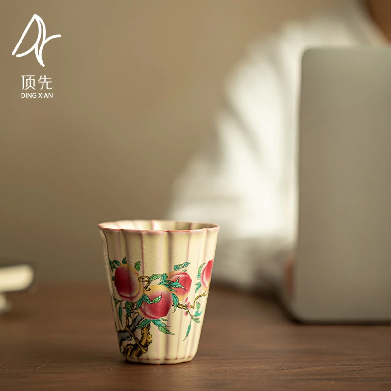 顶先 当代汝窑红线九桃可乐杯家用中式主人杯精致茶杯简装 A13168