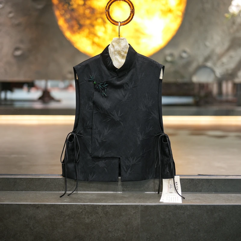 蓝大【墨遥】桑蚕丝新中式流苏马甲6810