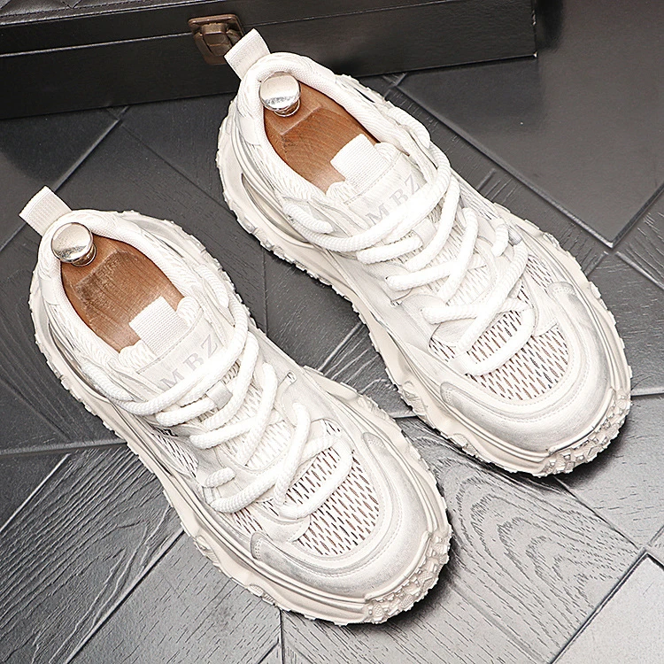 Louis Fordea/路易弗狄老爹鞋男款夏季增高小白鞋透气复古增高男