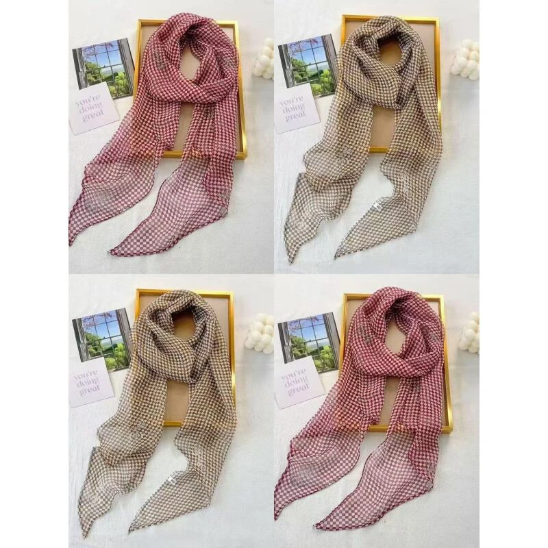 【山茶格子】乔其165*35尺寸飘带款文艺清新披肩丝巾显年轻提气色