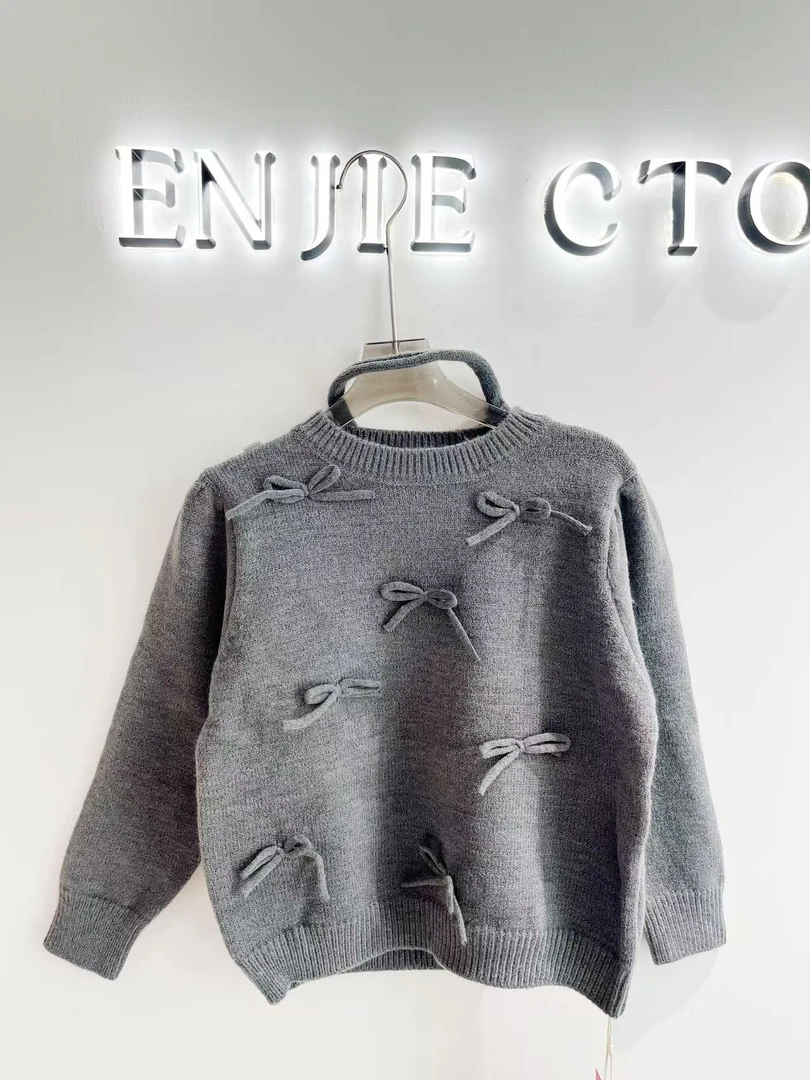【恩姐定制】秋季童装女童儿童毛衣蝴蝶绳驼色毛衣EN24918