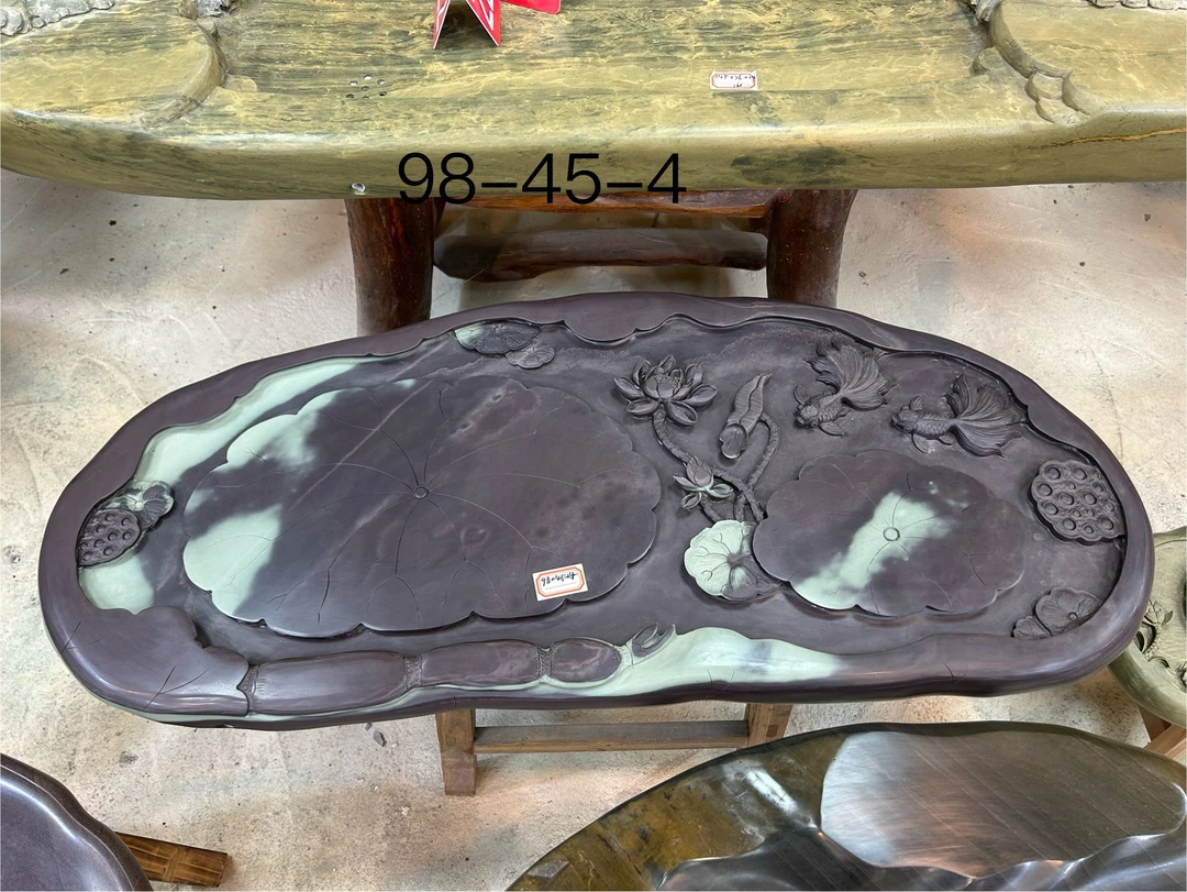 石头茶盘天然石茶盘茶台茶几荷花茶盘，