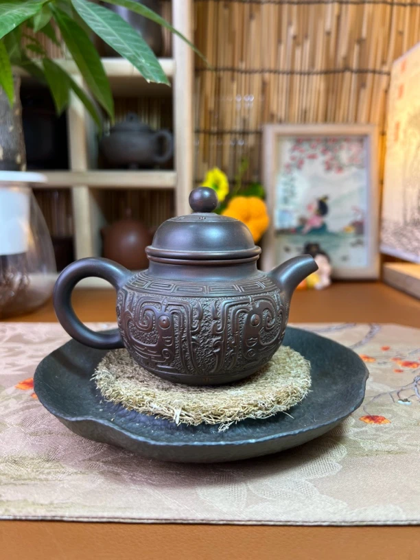 钦州坭兴陶仿青铜全手工雕刻精工制作小品功夫茶器高档礼品茶具