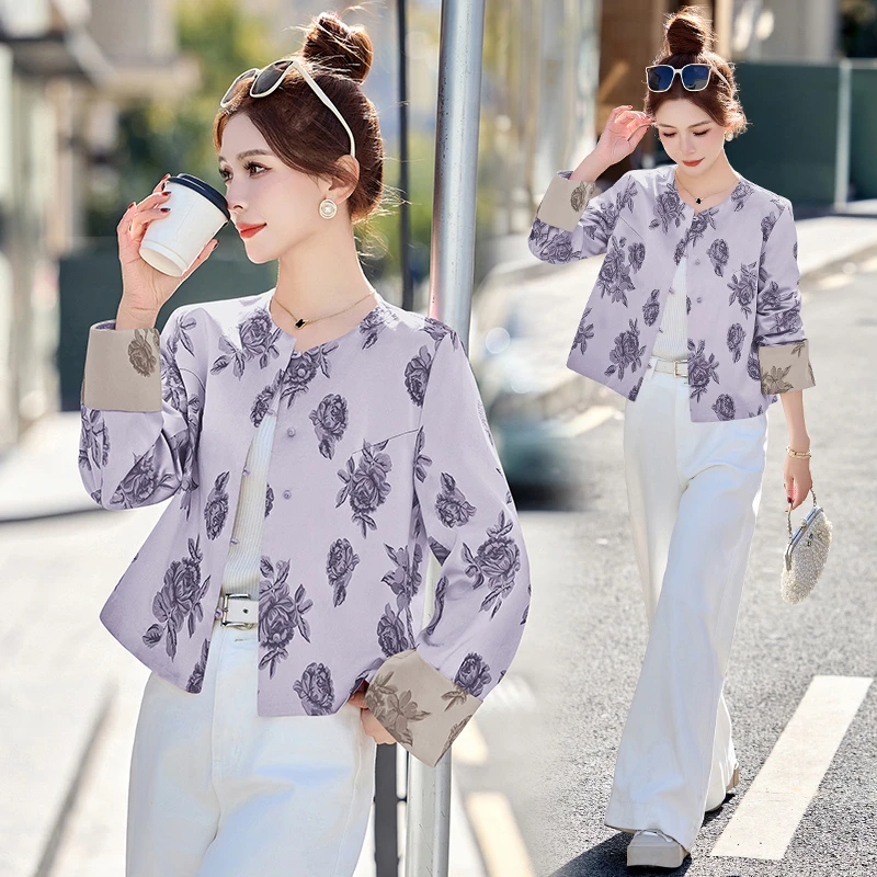 2025春季新款今年流行新中式国风提花短款外套女洋气高端缎面上衣