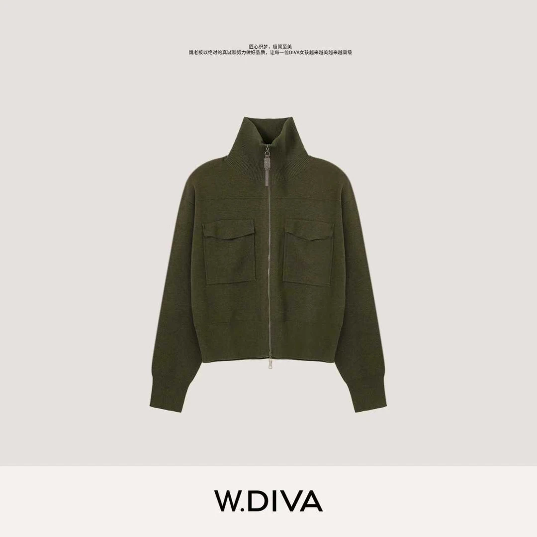 W.Diva【高密编织】绵羊毛14针高密编织面芝麻点拉链外套53Z263007