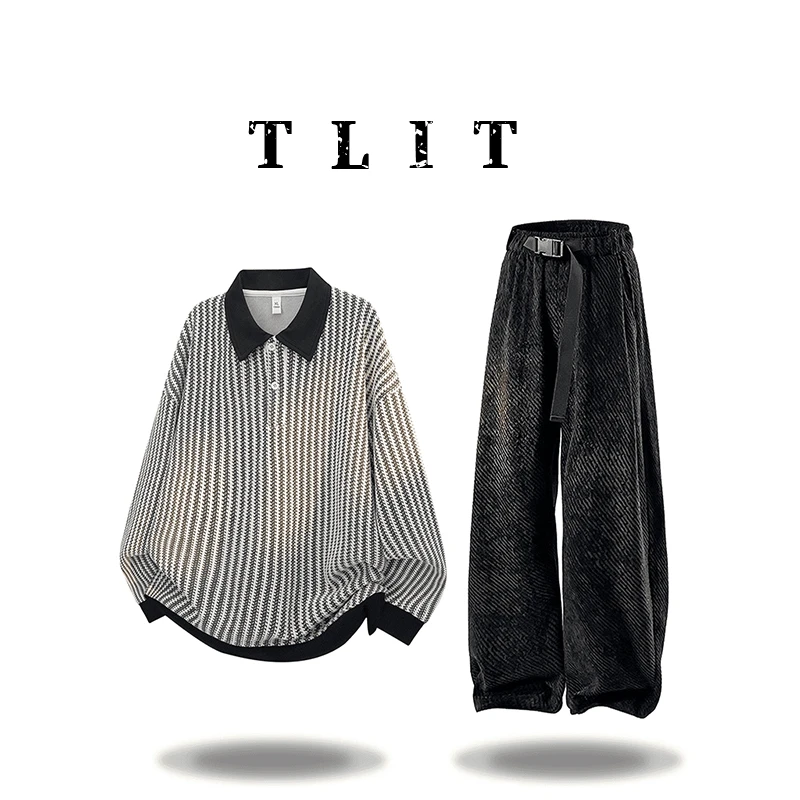 【品牌现货】TLIT纹理感休闲卫衣套装潮流宽松时尚痞帅肌理感两件套