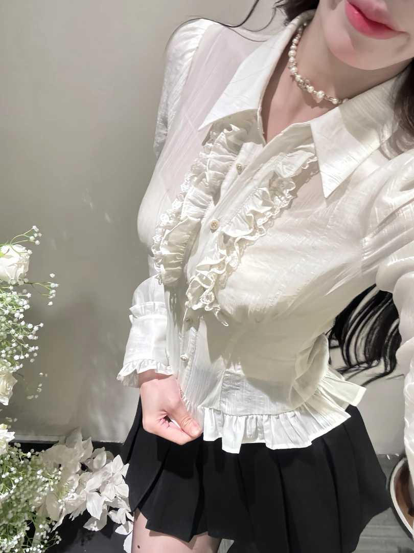 新品●YeYe●千金少女风修身收腰长袖衬衫