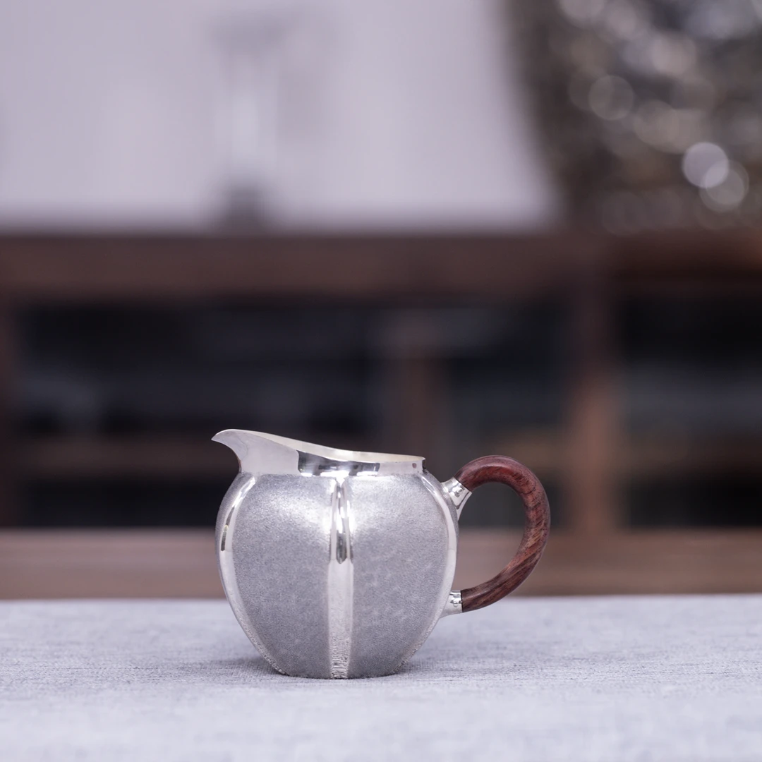 【银歌专属】霜华银注檀木把公道杯GDB0104