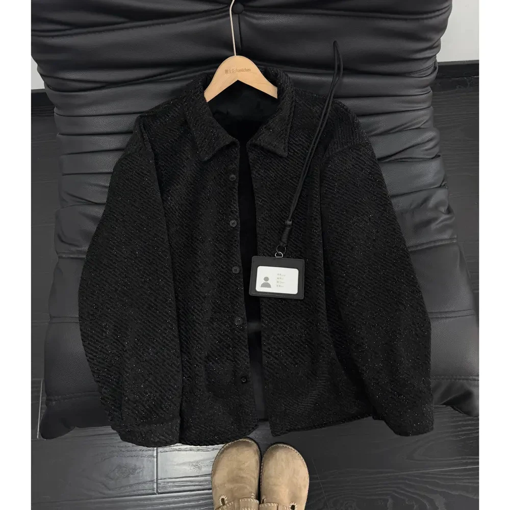 美式满天星加绒衬衫男款秋冬小香风斑马纹加厚外套情侣松弛感衬衣