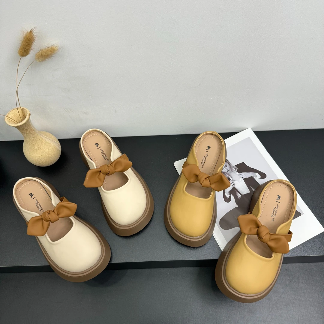 【卡芙琳shoes】法式蝴蝶结外穿2025夏季新款时尚百搭厚底包头拖鞋