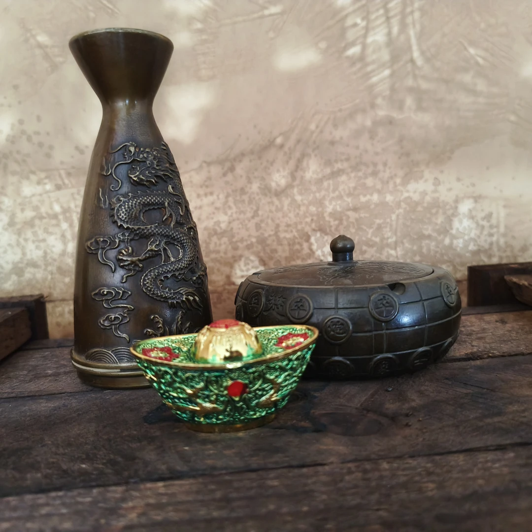 家居饰品现代工艺品BJ06精美摆件当代复古摆件缠枝纹双龙戏珠