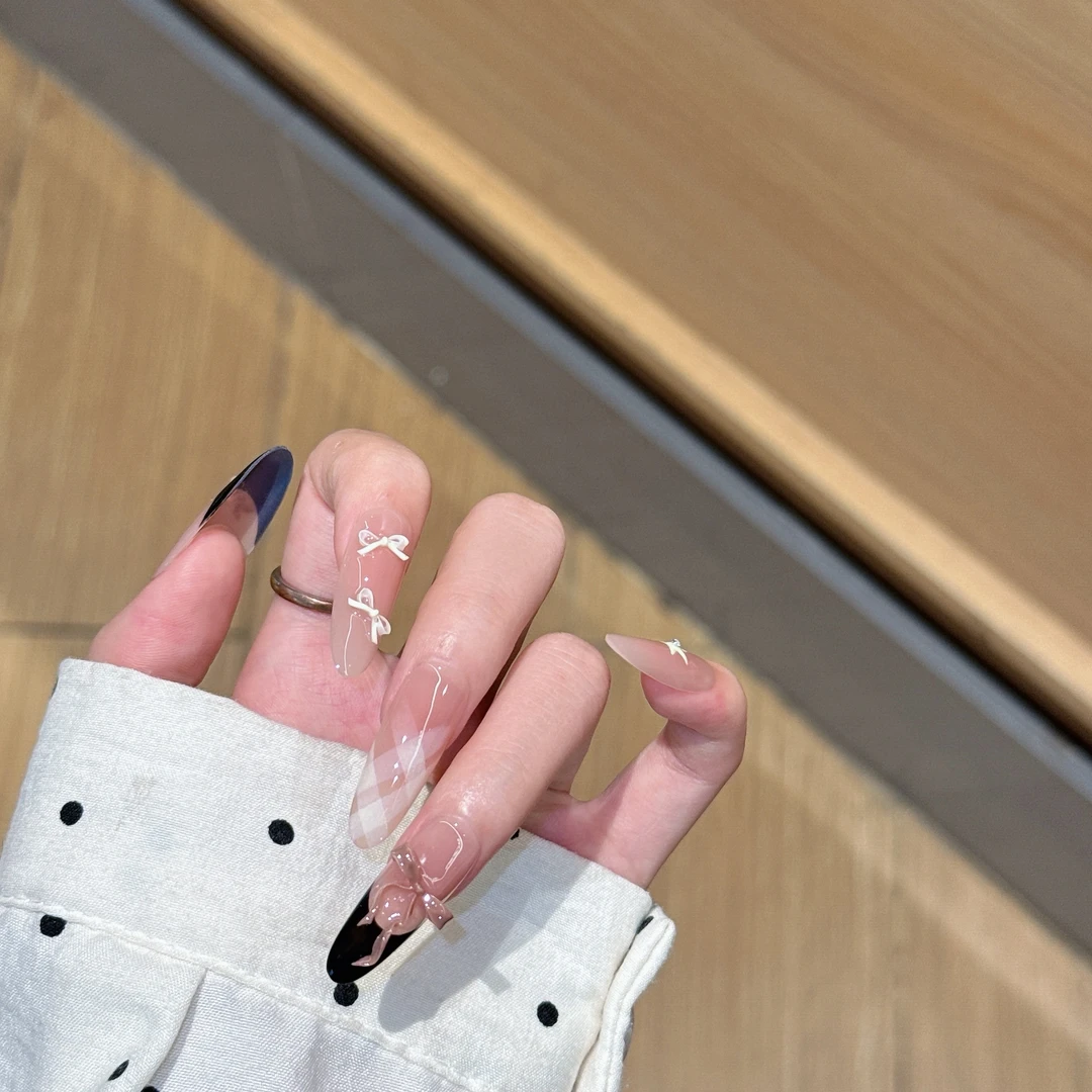 【洛可可】纯手工穿戴甲ins百搭气质个性蝴蝶结指甲贴美甲贴片女