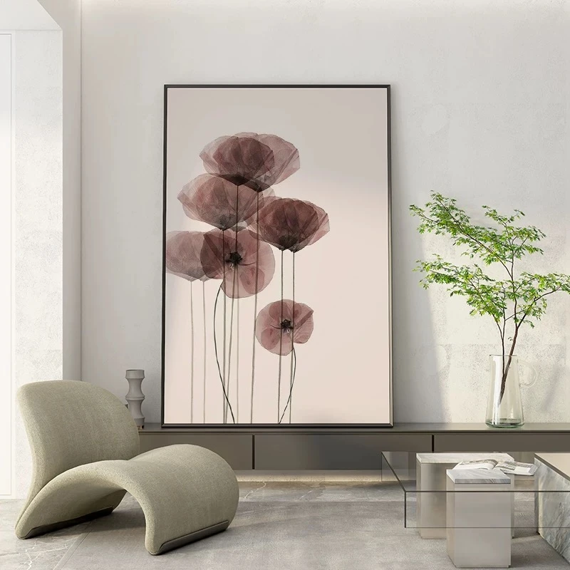 现代简约装饰画轻奢棕色抽象花卉北欧客厅背景墙挂画高档落地画