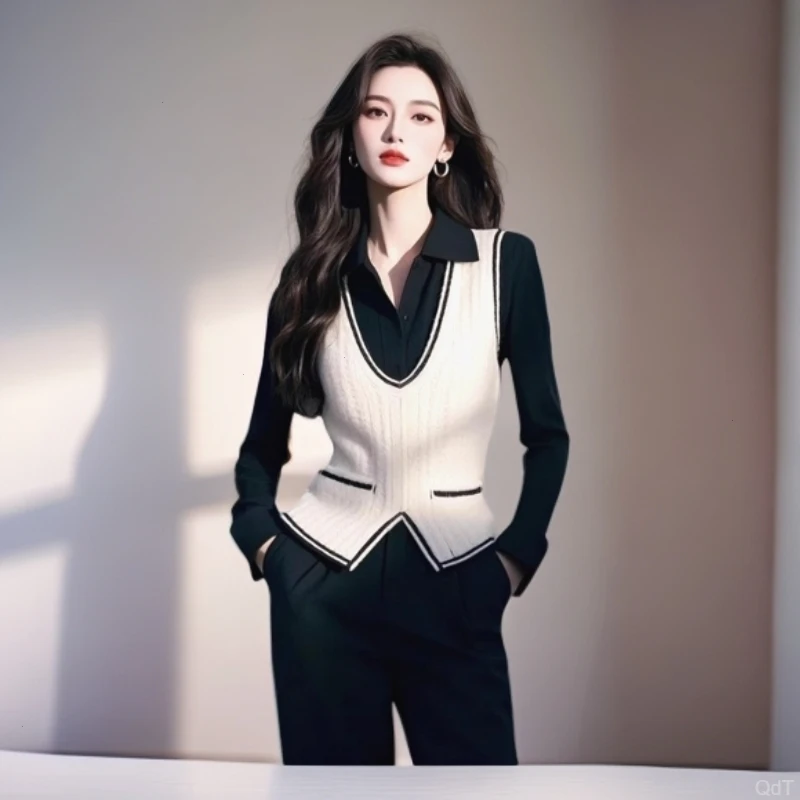 假两件2025马夹今年爆款马甲叠新款针织衫穿时尚春季显瘦上衣宽松