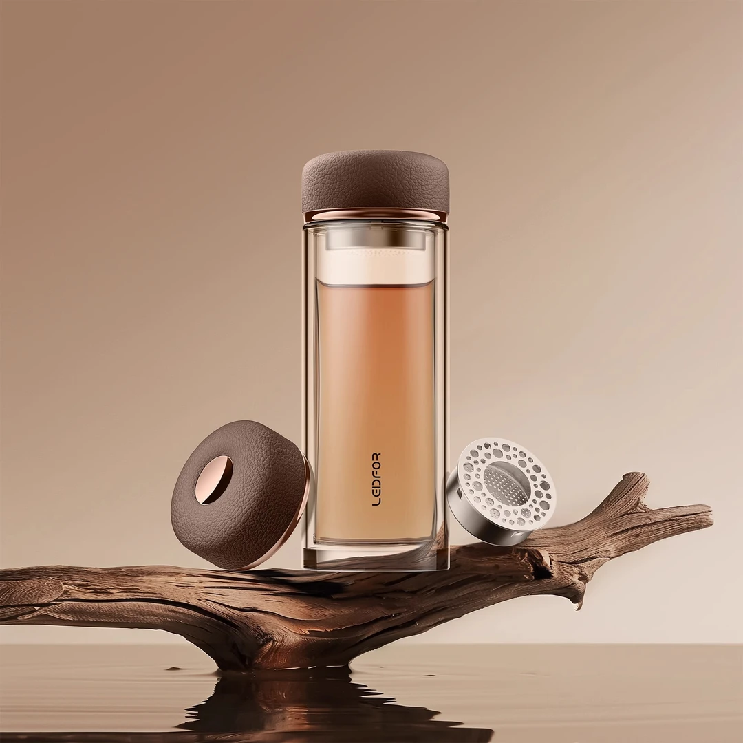 双层玻璃杯男女透明茶杯商务家用大容量高档带盖水杯加厚防烫耐热