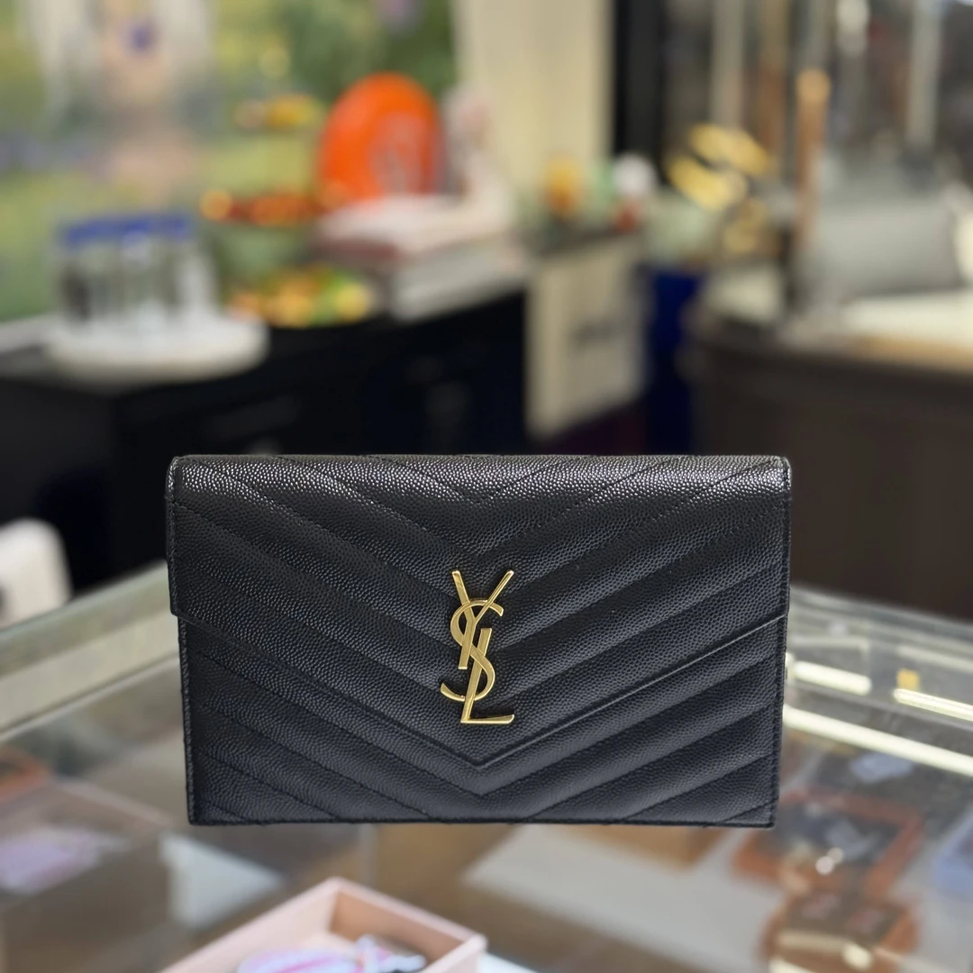 95新 YSL/圣罗兰 14076598/KIKIFIFI/黑金信封包