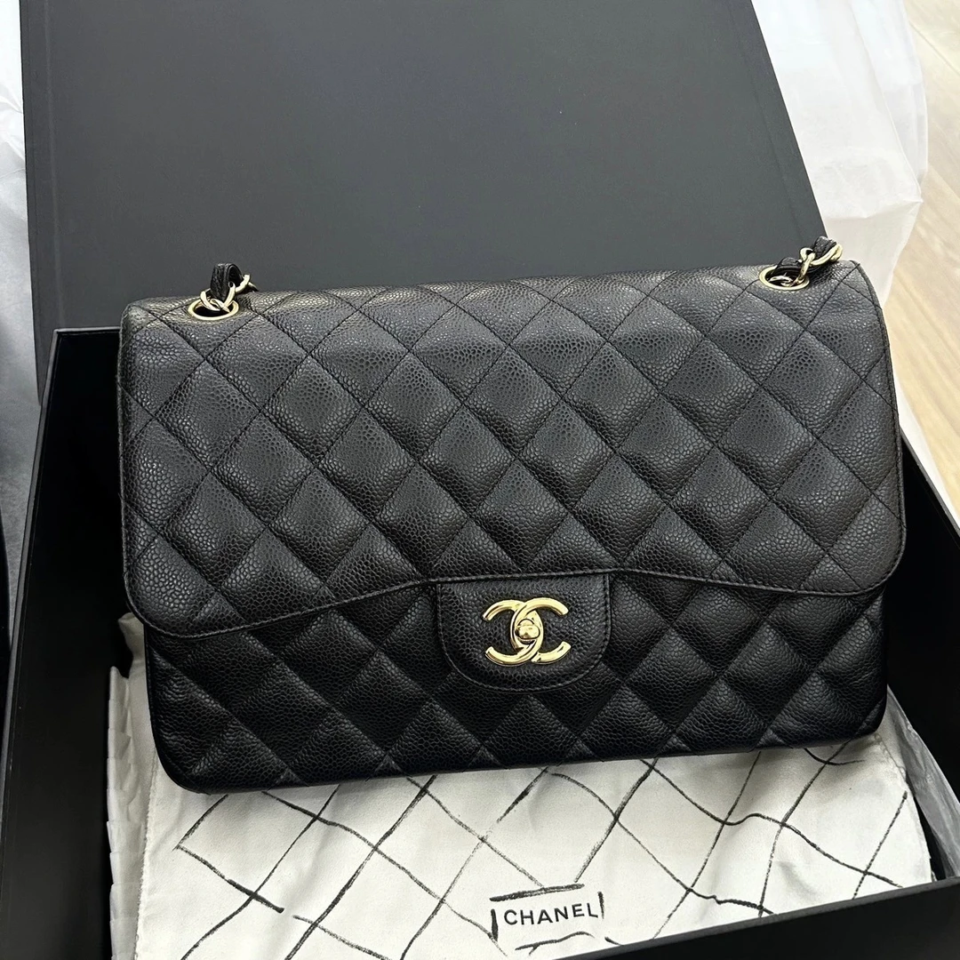 99新 Chanel/香奈儿 蔚蓝/黑金牛  jumbo 单肩包 15开 北京
