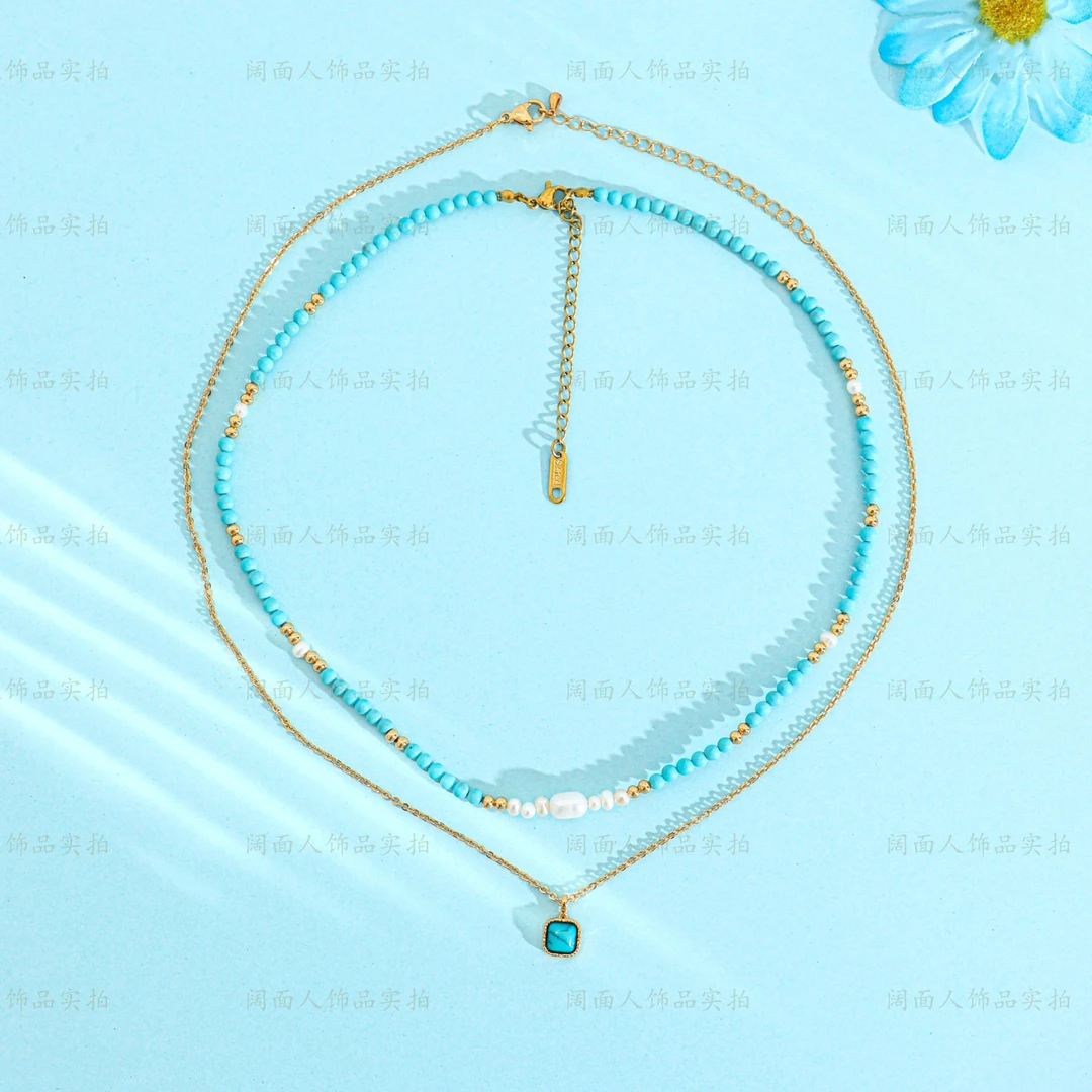 铜合金项链 双层叠带串珠项链女2025新款锁骨链轻奢气质颈链配饰