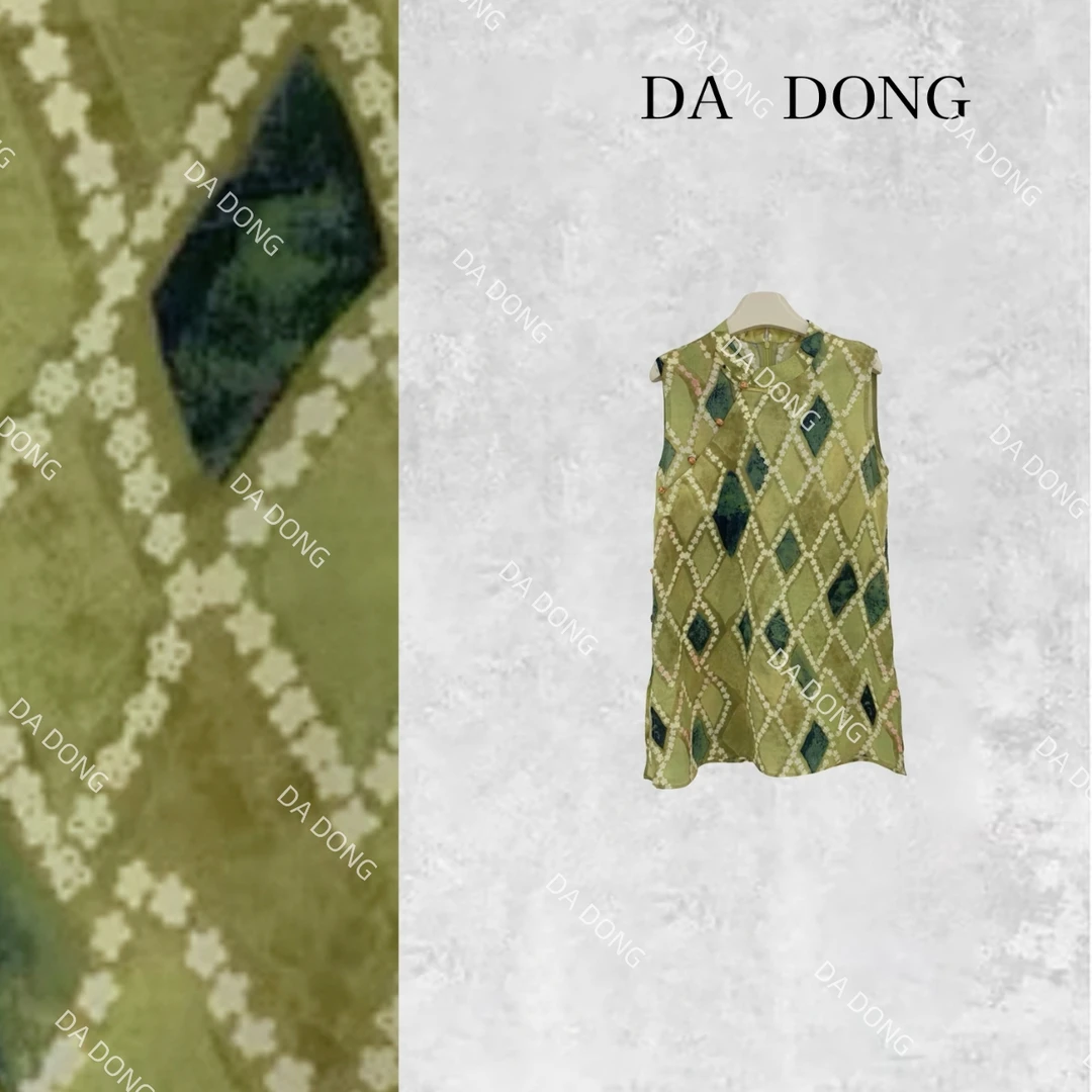 百花妙姿--中式国风气质时尚百搭复古绿色宽松无袖中长款休闲裙子