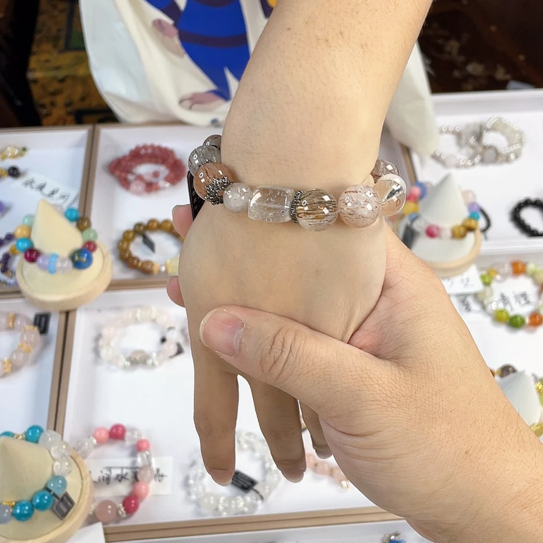 水晶手链银S925镀金镶嵌