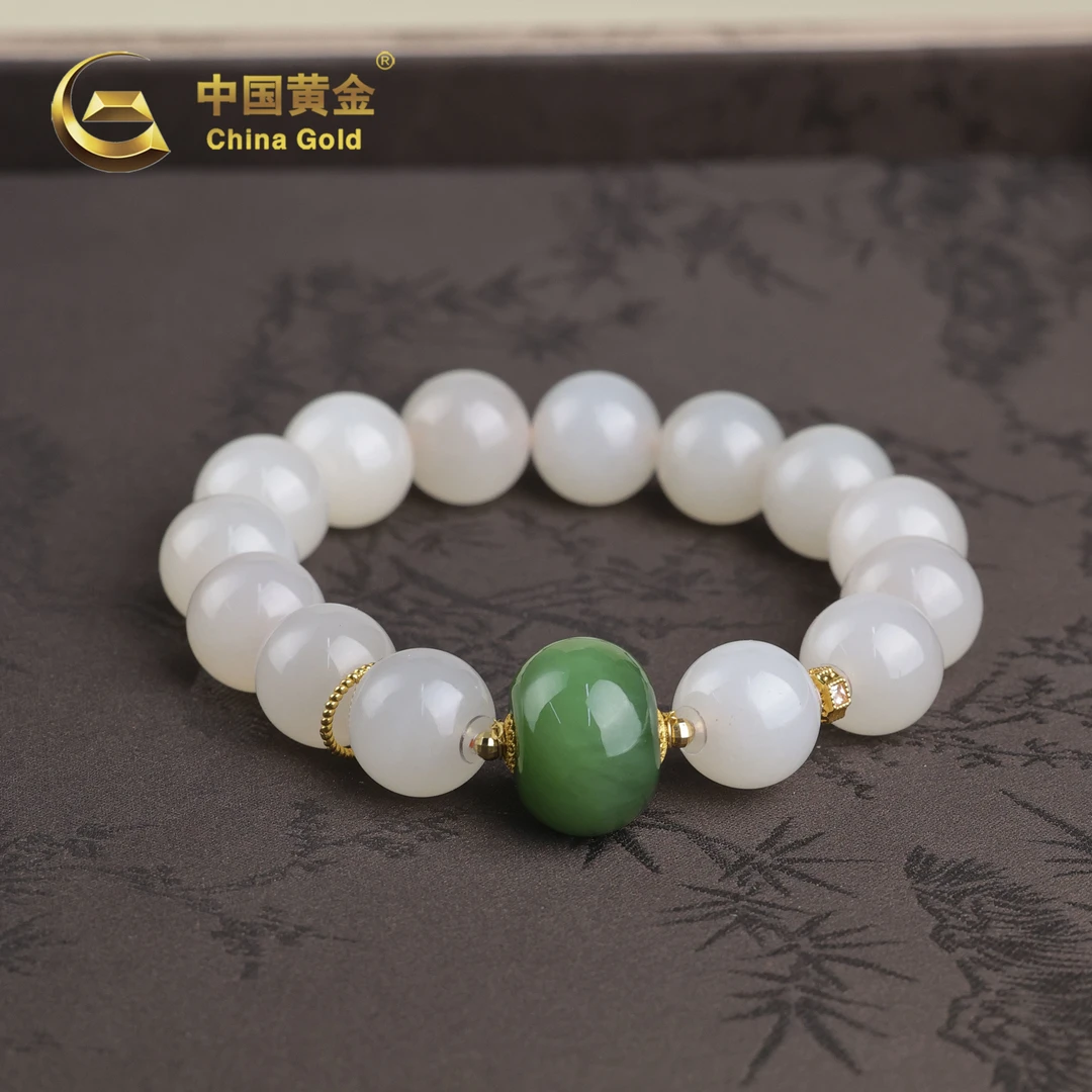 【中国黄金】芸安 | 和田玉*手串*18K金镶嵌-S4246-L-Y
