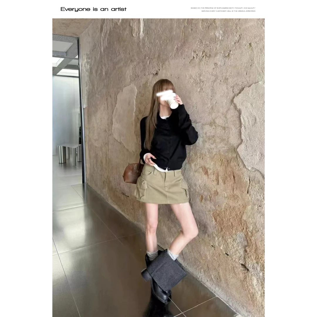 54656单排扣纯色针织上衣长袖百搭显瘦