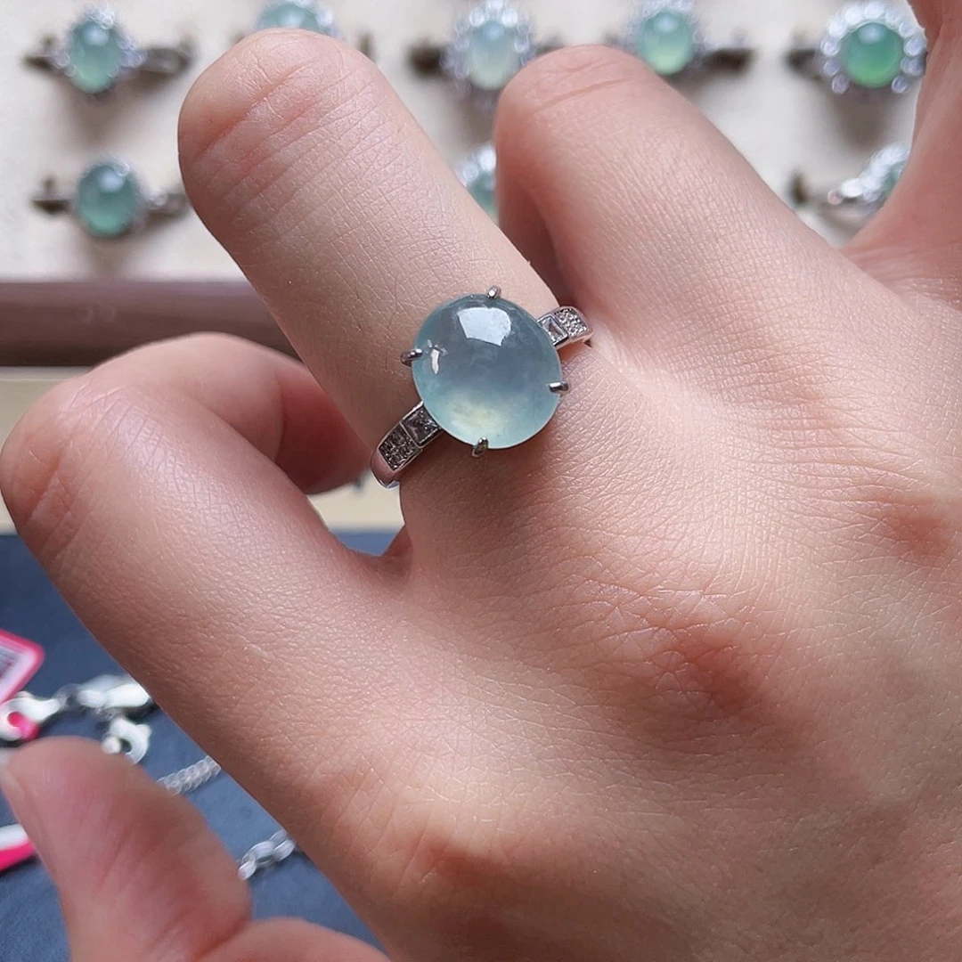 翡翠戒指银S925镶嵌戒指