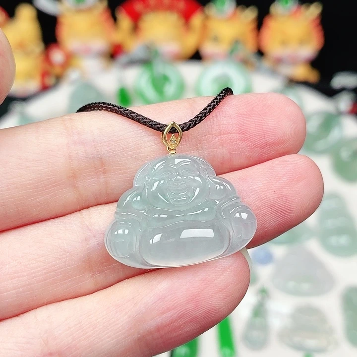 颈饰18K金镶嵌翡翠缅甸天然A货翡翠