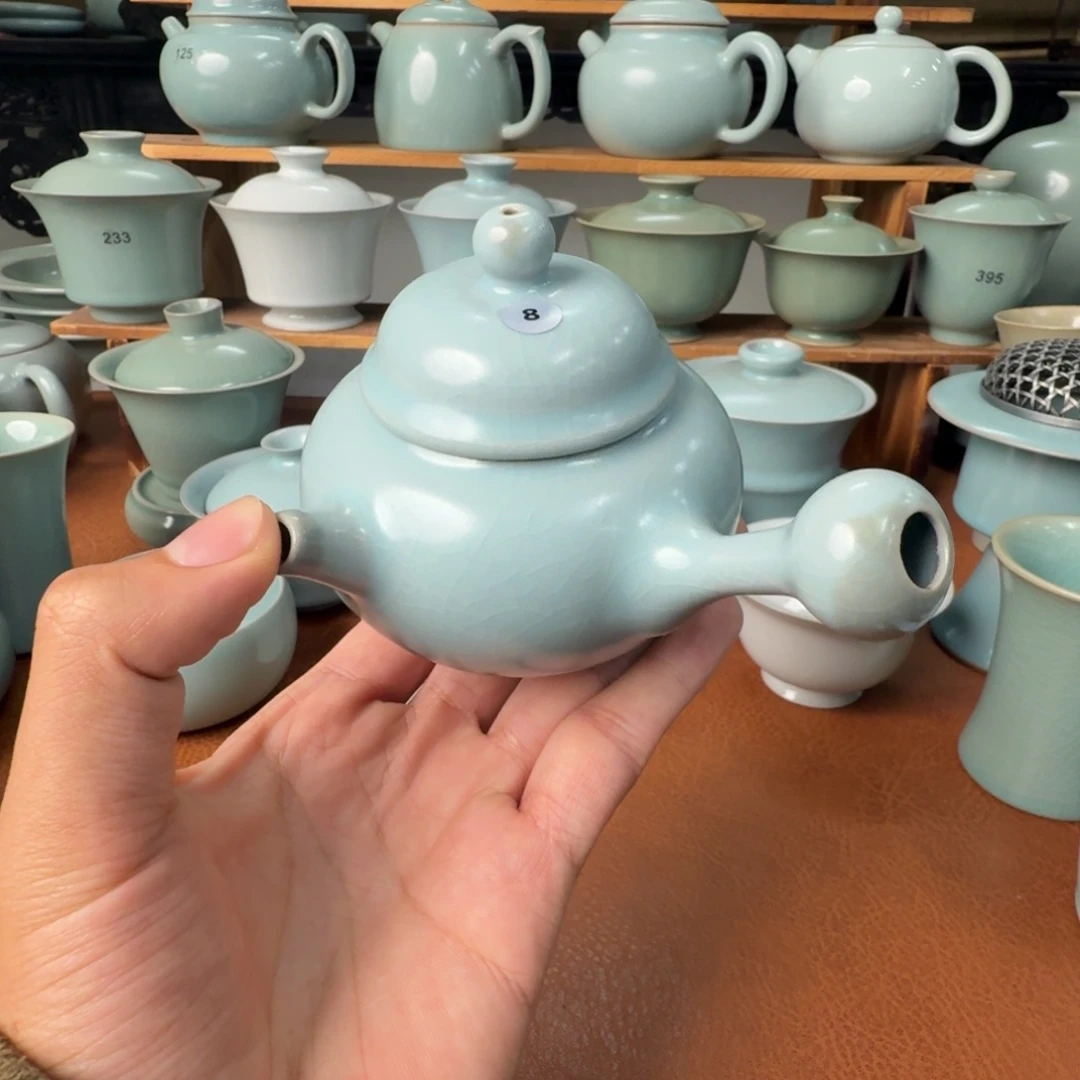 陶摆件开播福利瑕疵仿古天青手工侧把壶