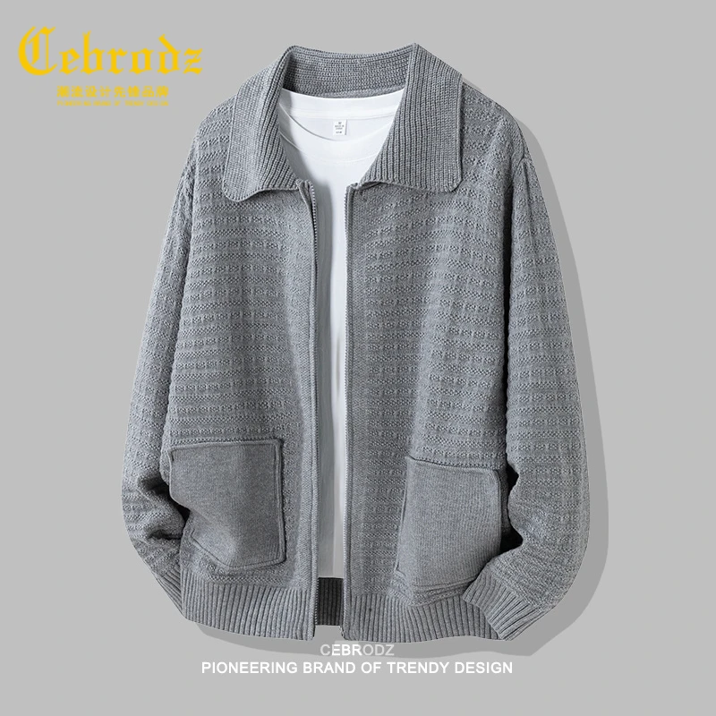 法国Cebrodz松弛感毛衣男款2025秋冬翻领拉链开衫针织衫休闲上衣