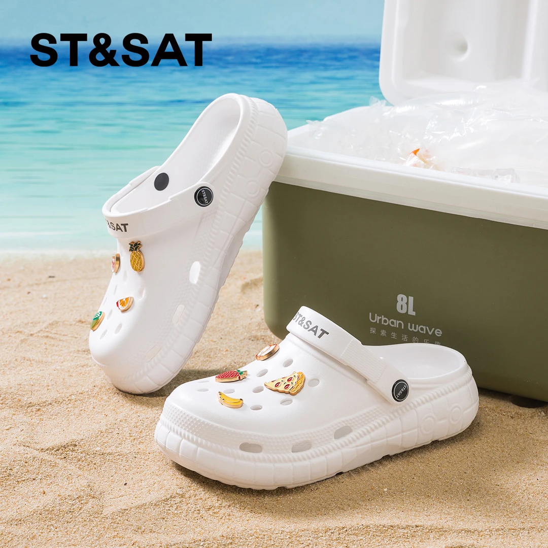 星期六百搭洞洞鞋女夏季2025新款爆款透气外穿拖鞋平底防滑凉鞋