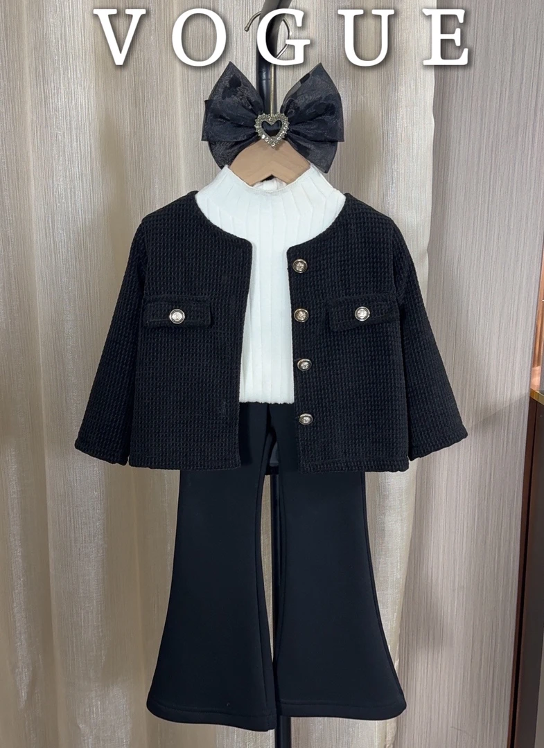 【酒米家】女童春秋打底毛衣中领简约竖条打底衫