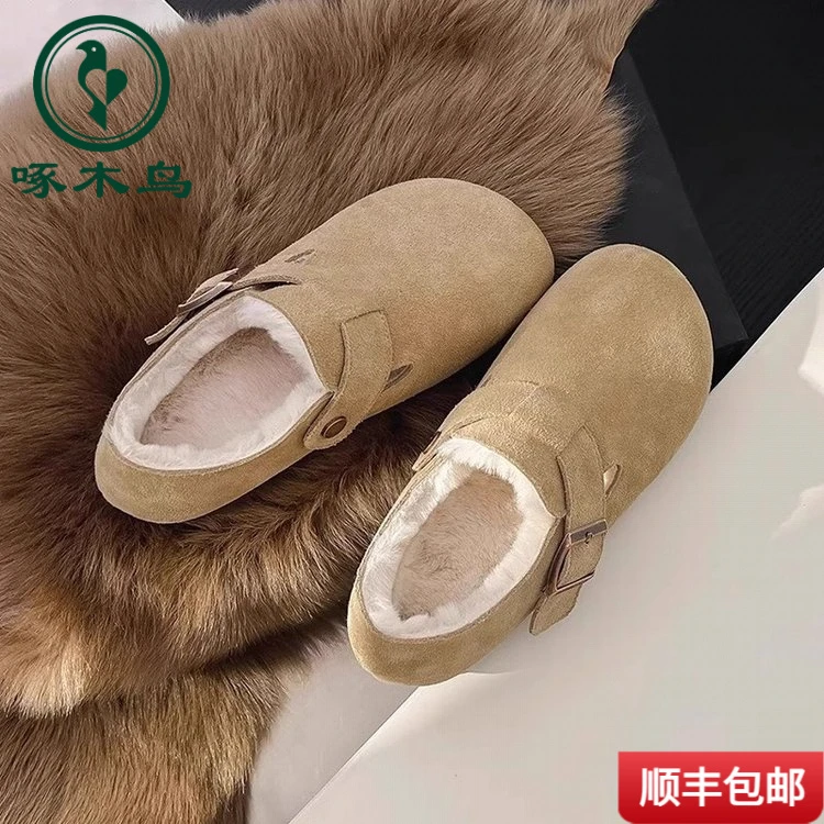 啄木鸟棉鞋防水雪地鞋棉靴秋冬毛鞋软木休闲鞋一脚蹬套脚懒人鞋包