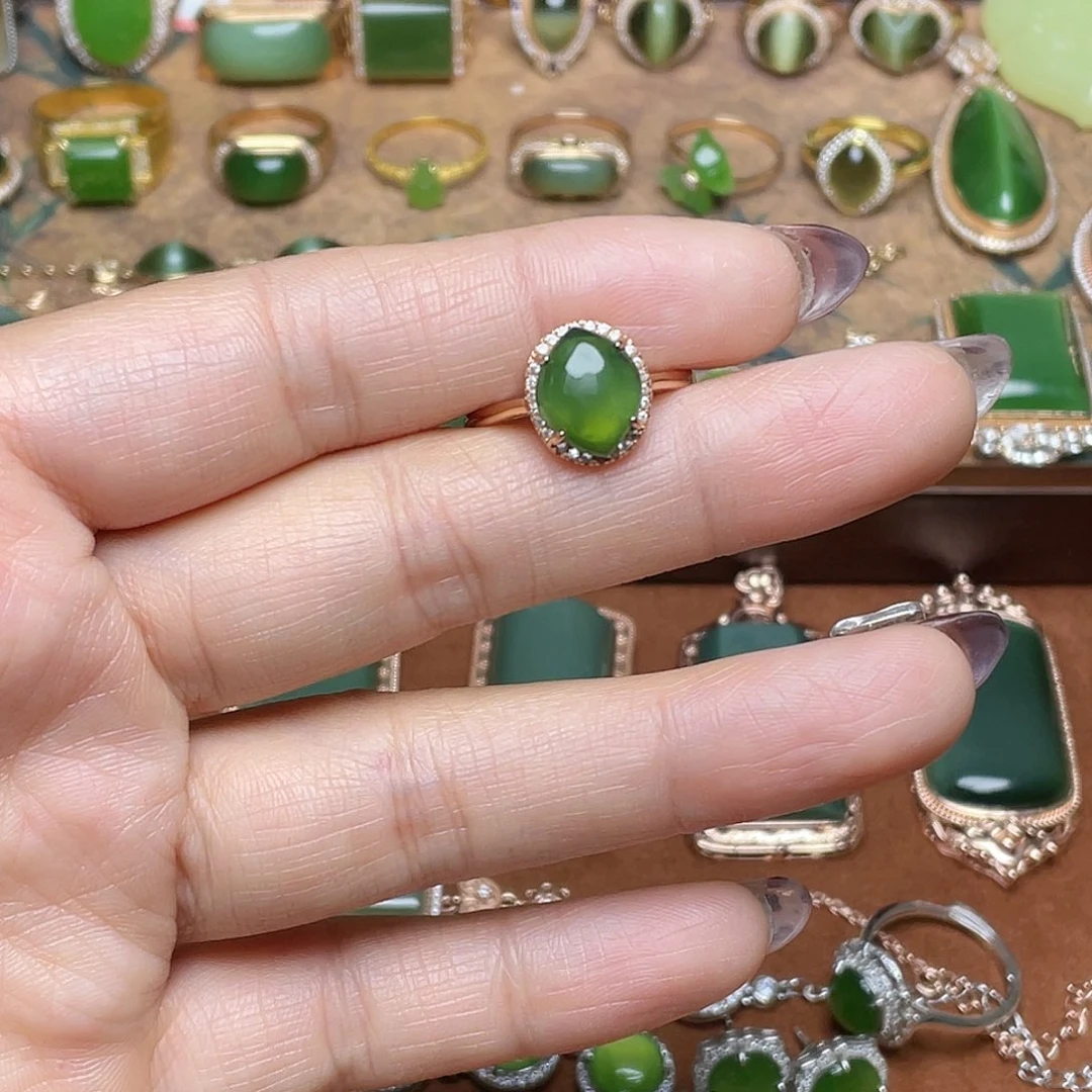 和田玉（碧玉）银S925镶嵌吊坠(不含链)戒指