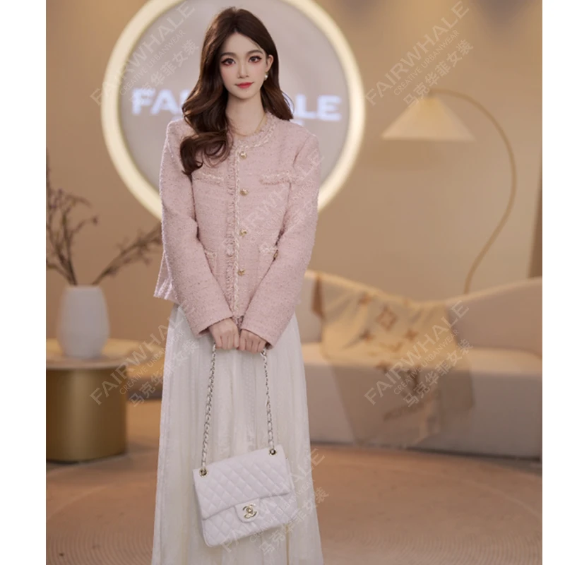 马克华菲女装秋季2025粉色编织气质显瘦重工小香风外套小个子 Z