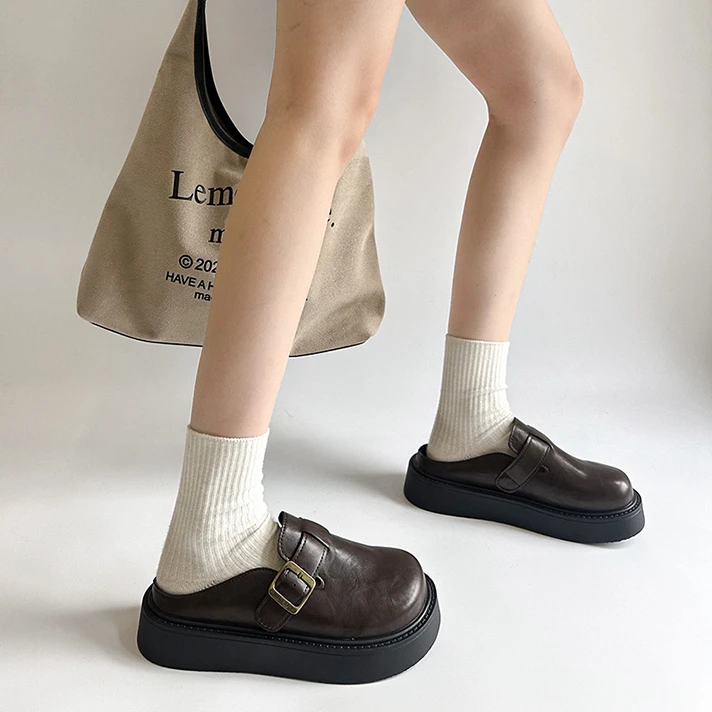 【JTG&SHOES 官方正品】皮面包头半拖鞋女外穿2025年秋季新款厚底