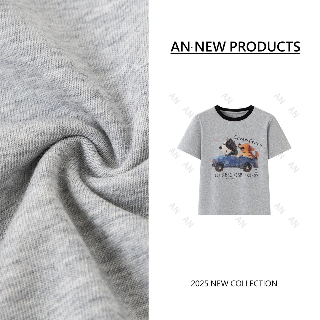 C04072新款减龄显瘦小个子拼色领开车小狗字母短袖T恤