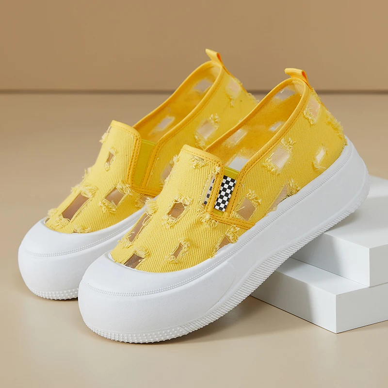 网红爆款夏季新款透气一脚蹬网面鞋时尚韩版乐福鞋厚底增高休闲鞋