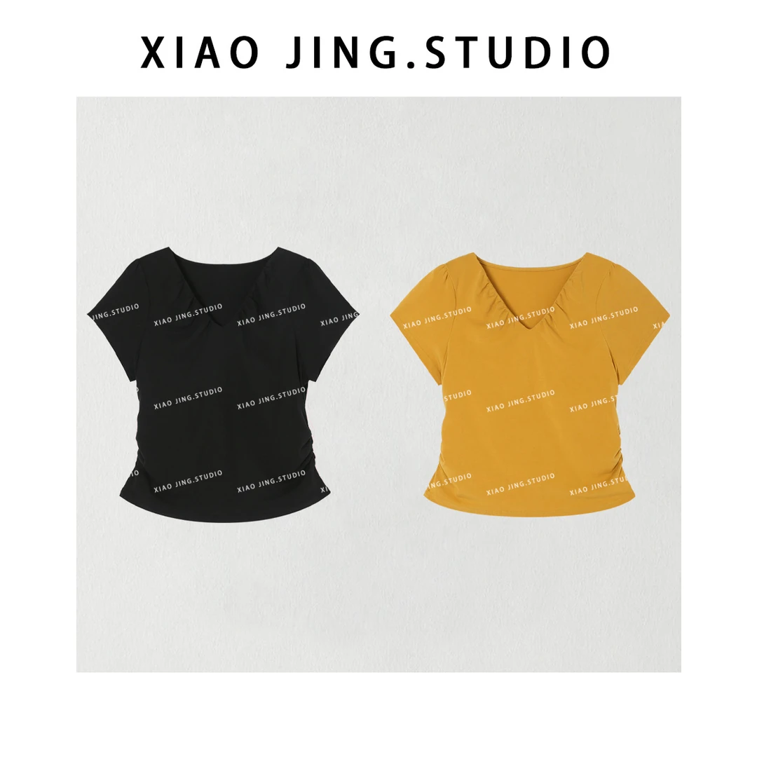 小静静一会【褶皱领上衣】2025夏款设计感显瘦百搭短袖 2507C3897