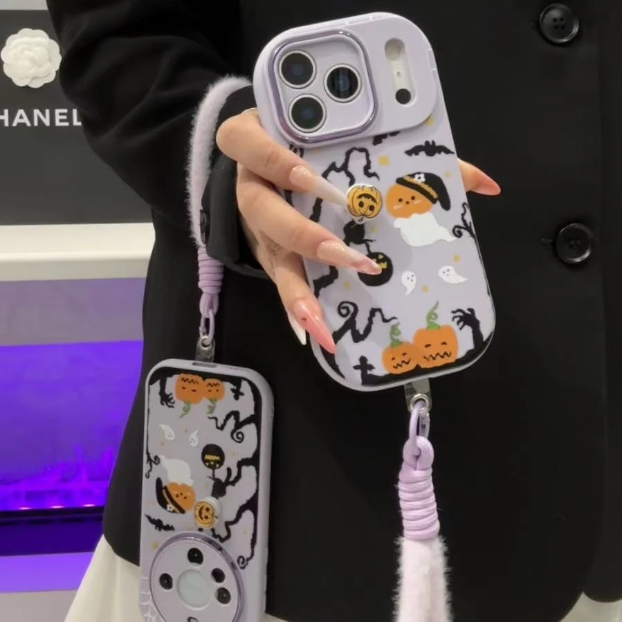 GGBond旋转南瓜幽灵挂绳适用苹果17胖子16手机壳华为oppo小米vivo