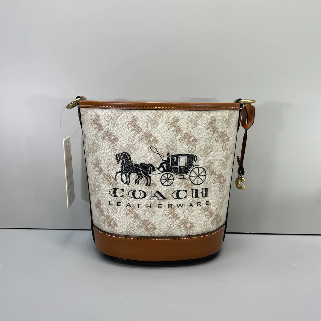 95新 COACH/蔻驰 dakota棕拼马车水桶包16*18*10cmM020801