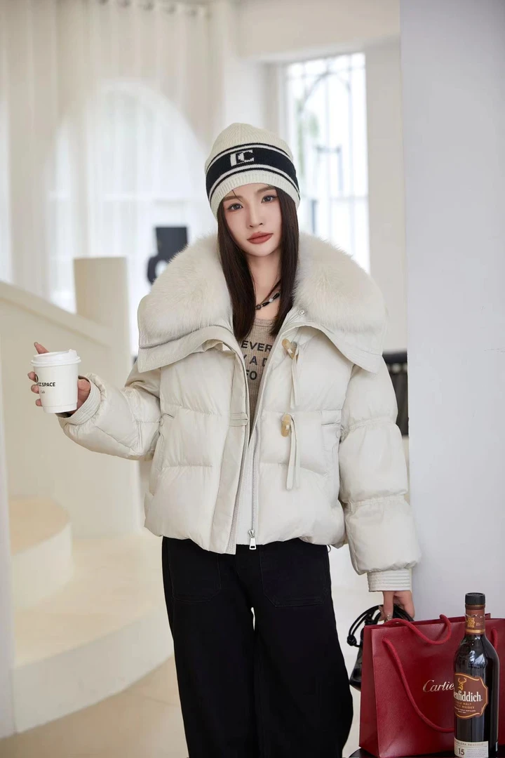 【海宁鹅绒特惠专属】25秋冬新款时尚百搭鹅绒大毛领女保暖外套376