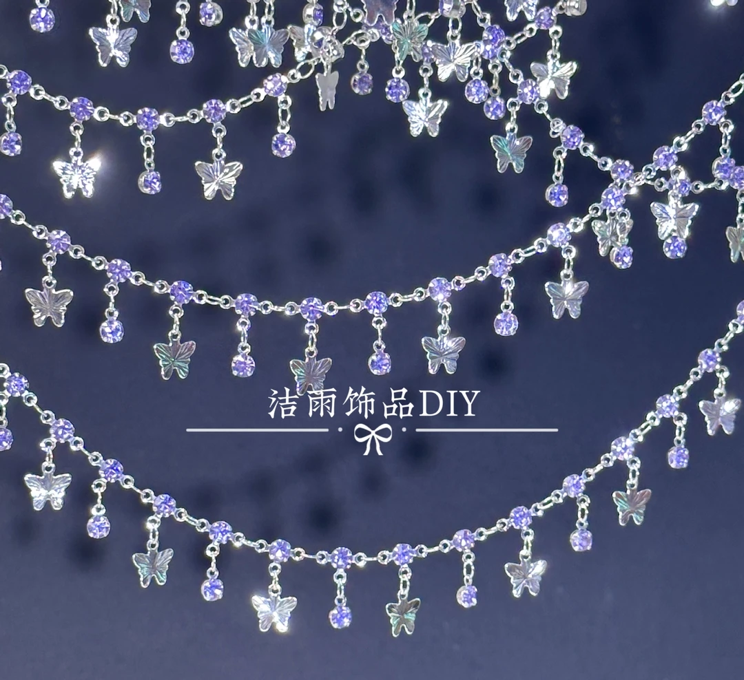 (洁雨饰品DIY) L009 diy链条 紫蝶 全铜高温保色 三叉水钻蝴蝶