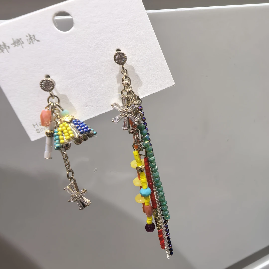 C395彩色流苏闪闪泡菜款耳钉耳饰