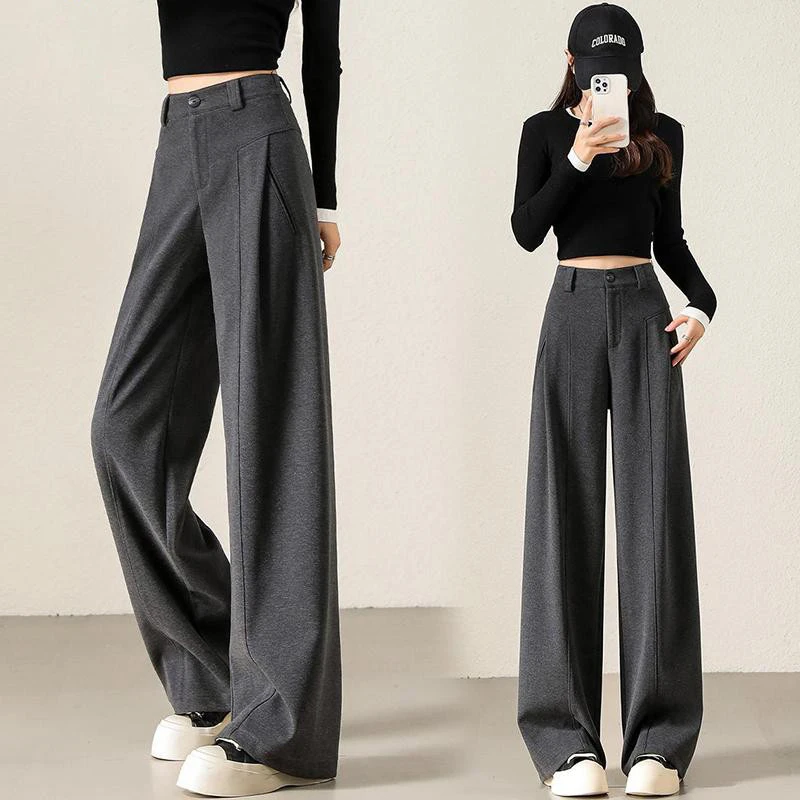 垂感羊毛呢阔腿裤女2025年秋冬季加绒新款高腰羊毛休闲直筒风琴裤