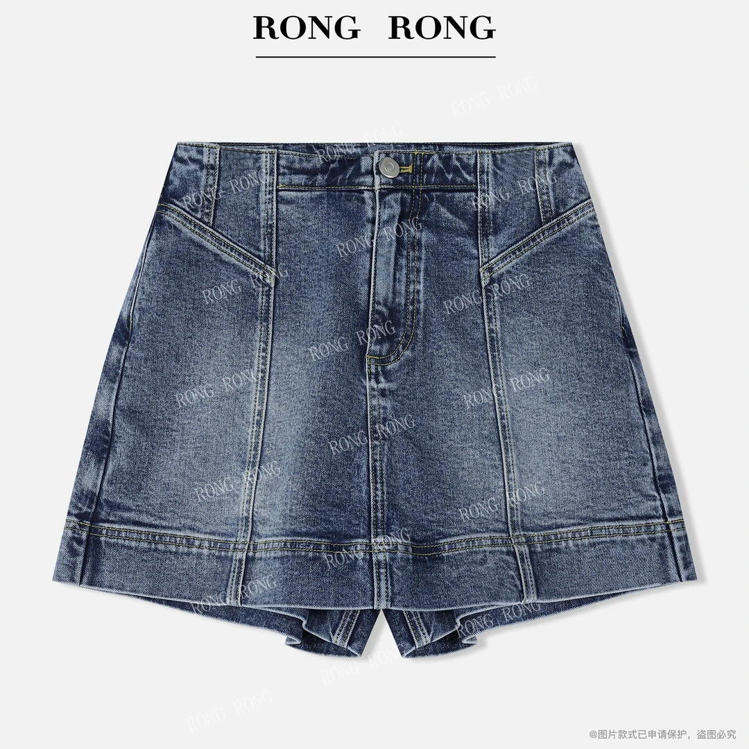 溶溶【丹宁季夏】RONGRONG 高腰舒适不规则分割设计感牛仔短裙裤L95