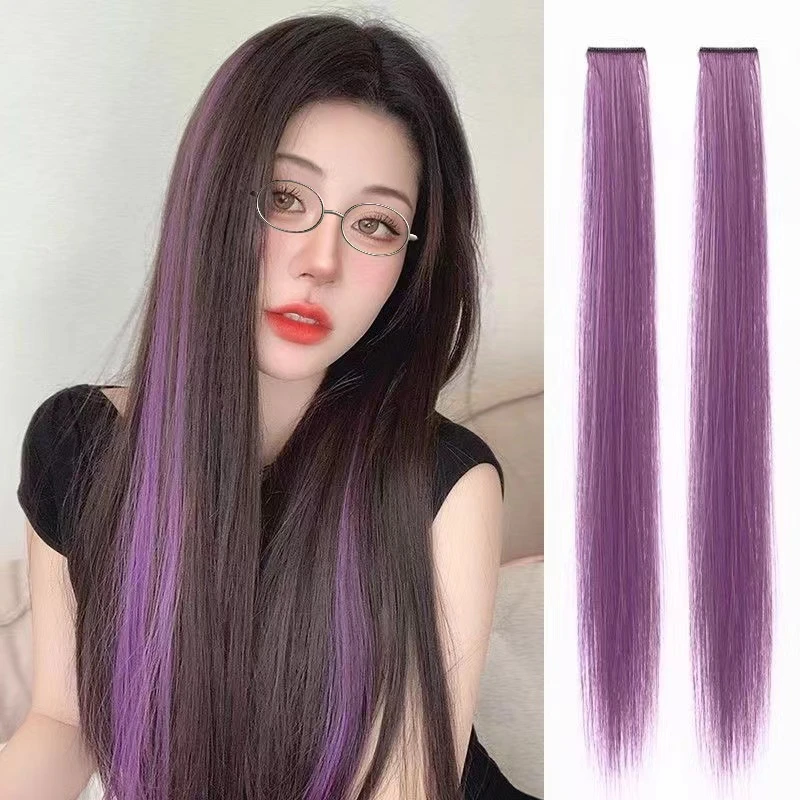 接发片女团紫色挑染仿真直发隐形自然彩色假发片假发女网红款假发