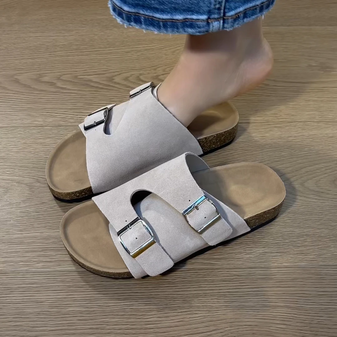 2025年夏季新款通勤勃肯半拖鞋舒适百搭平底露趾半拖鞋女外穿